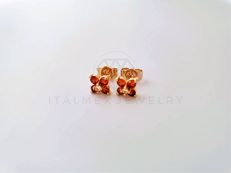 Broquel de Lujo - 104064 - Diseño Flor CZ Roja Oro Laminado 18K