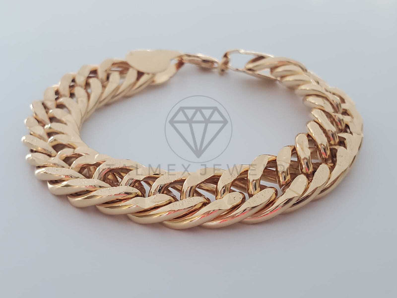 Pulsera de Lujo - 100296 - Diseño Cubana Diamantada 12mm Oro Laminado 18K