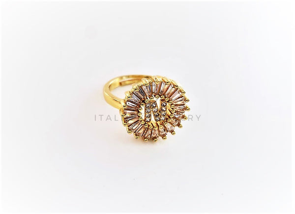 Anillo de Lujo - 102607 - Diseño Inicial "N" con CZ Clara Oro Laminado 18K