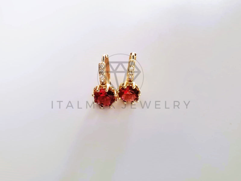 Huggie de Lujo - 103683 - Diseño Corte Redondo CZ Roja Oro Laminado 18K