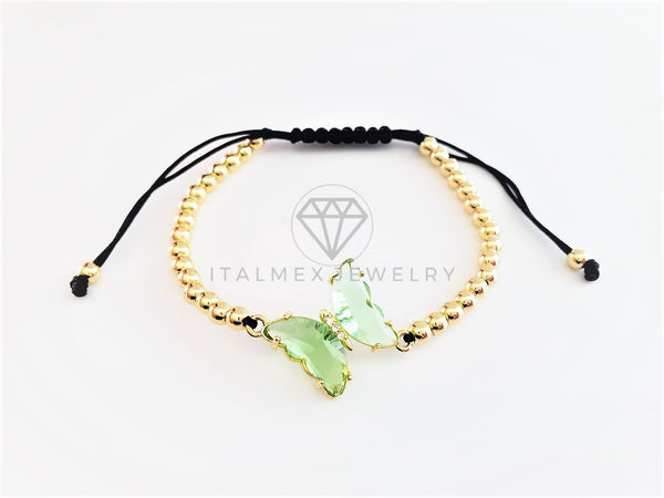 Pulsera de Lujo - 103179 - Diseño Bolitas con Mariposa CZ Verde Claro Oro Laminado 18K