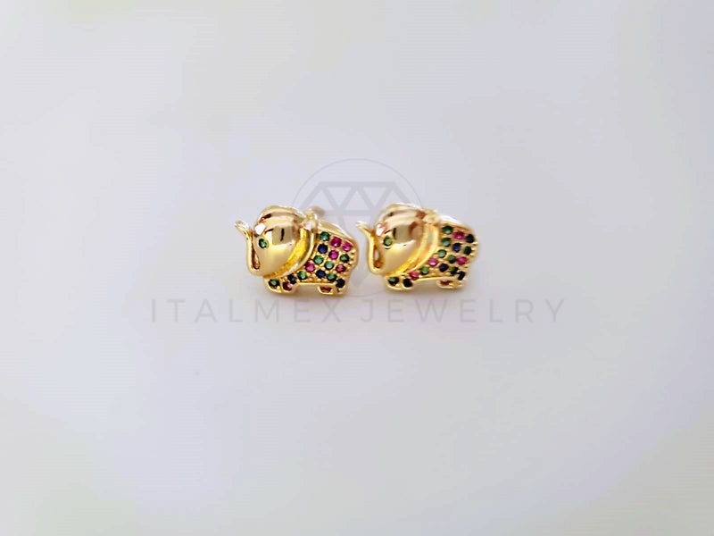 Broquel de Lujo - 104051 - Diseño Elefante CZ Color Oro Laminado 18K