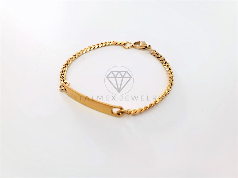 Esclava Elegante - 103207 - Diseño Cubana Placa Lisa (niño/niña) 4mm x 5" Oro Laminado 18K