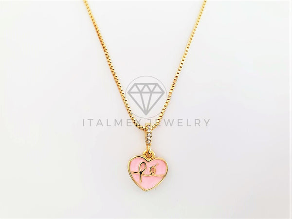 Collar Elegante - 103273 - Collar Corazón Fe Esmalte Rosa Oro Laminado 18K