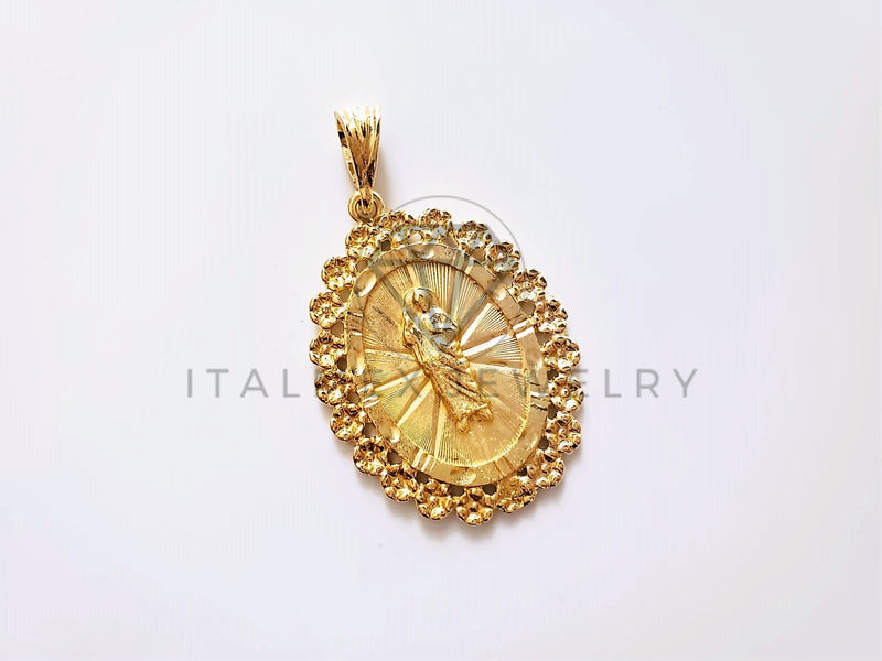 Dije Religioso - 104189 - Medalla Diamantada San Judas Bisel Flores Oro Laminado 18K
