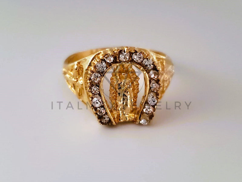 Anillo Caballero de Lujo - 104256 - Herradura Virgen Circonia Clara Oro Laminado 18K