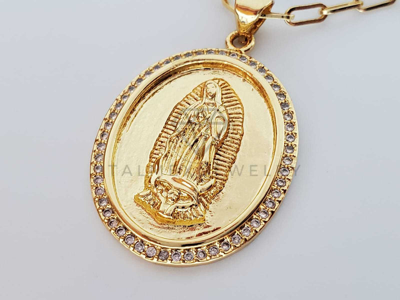 Collar Elegante - 101607 - Collar Medalla Virgen Guadalupe CZ Clara Oro Laminado 18K