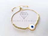 Pulsera de Lujo - 103715 - Diseño Ajustable Ojo Turco Esmalte Blanco Oro Laminado 18K