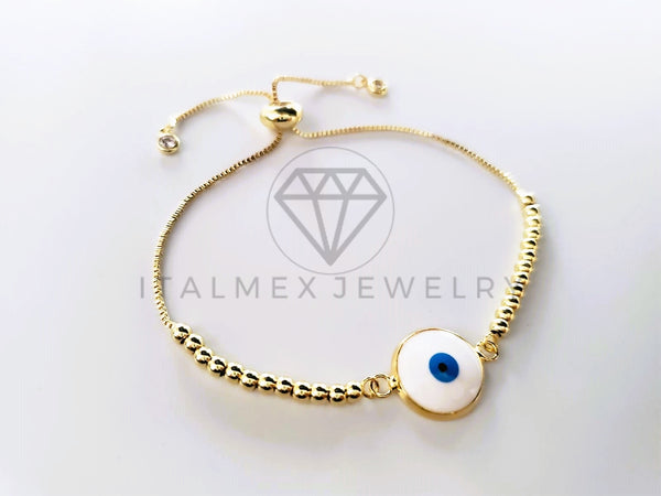 Pulsera de Lujo - 103715 - Diseño Ajustable Ojo Turco Esmalte Blanco Oro Laminado 18K