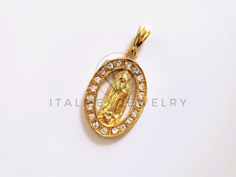 Dije Elegante - 104161 - Medalla Virgen Guadalupe Circonia Clara Oro Laminado 18K