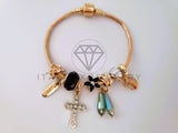 Pulsera Elegante - 104301 - Pulsera Estilo PDR Cruz CZ Clara y Negra Oro Laminado 18K