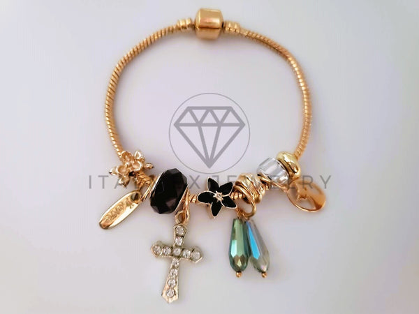 Pulsera Elegante - 104301 - Pulsera Estilo PDR Cruz CZ Clara y Negra Oro Laminado 18K