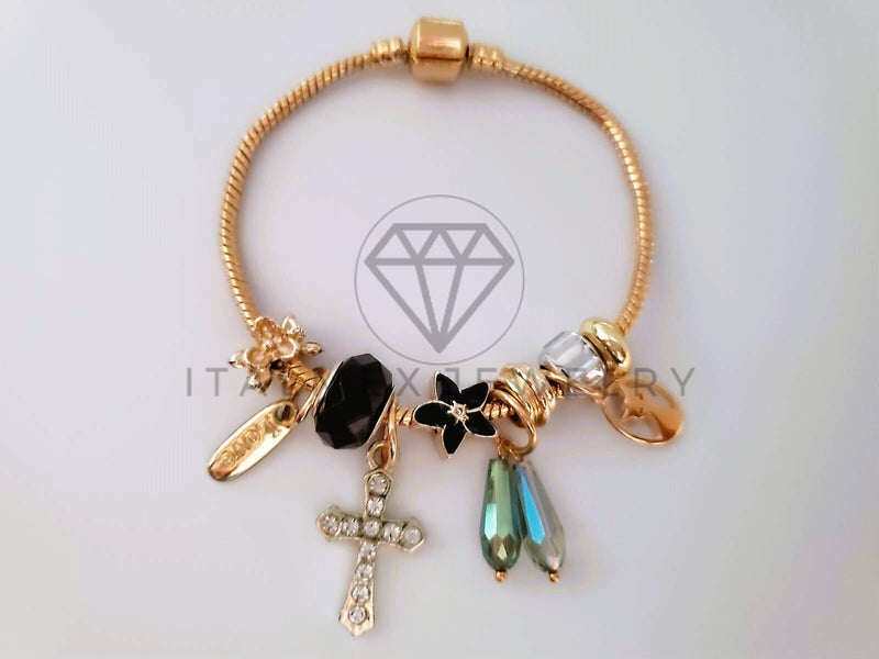 Pulsera Elegante - 104301 - Pulsera Estilo PDR Cruz CZ Clara y Negra Oro Laminado 18K