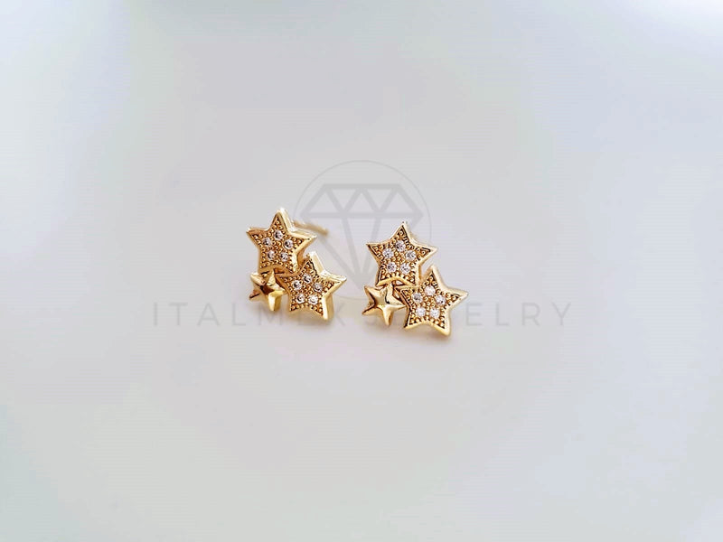Broquel de Lujo - 104052 - Diseño Estrellas CZ Claras Oro Laminado 18K