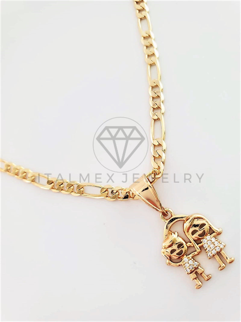 Dije Elegante - 102791 - Dije Niño y Niña CZ Clara Tamaño Chica Oro Laminado 18K