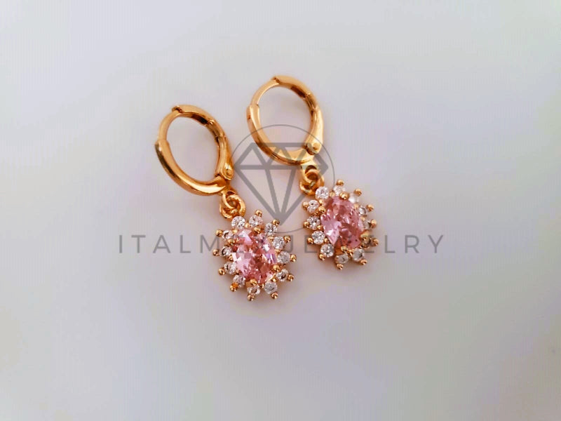 Arete de Lujo - 104352 - Diseño de Flor CZ Rosa Oro Laminado 18K