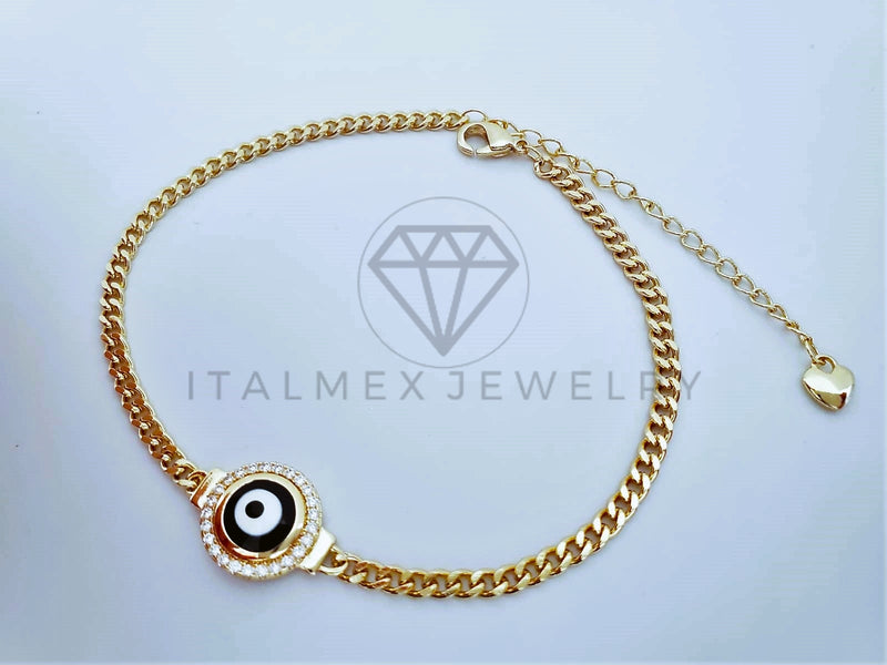 Pulsera Elegante - 103597 - Pulsera Ojo Turco Negro con Circonia Oro Laminado 18K