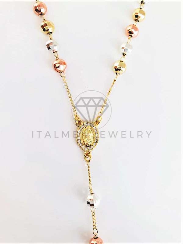 Rosario de Lujo - 103109 - Estilo Clásico con Medalla Virgen y CZ Oro Laminado 18K