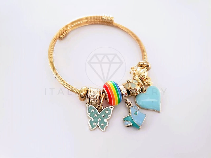 Pulsera Elegante - 103986 - Pulsera Estilo PDR Corazón Mariposa Arcoíris Oro Laminado 18K