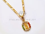 Dije de Lujo - 104149 - Dije Medalla Virgen de Guadalupe CZ Tricolor Oro Laminado 18K