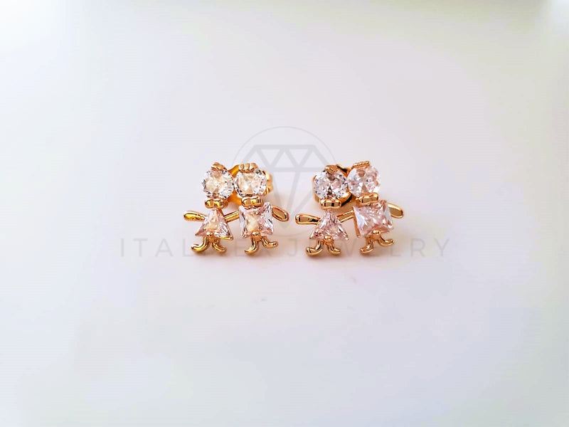 Broquel de Lujo - 104066 - Diseño Niño y Niña CZ Clara Oro Laminado 18K