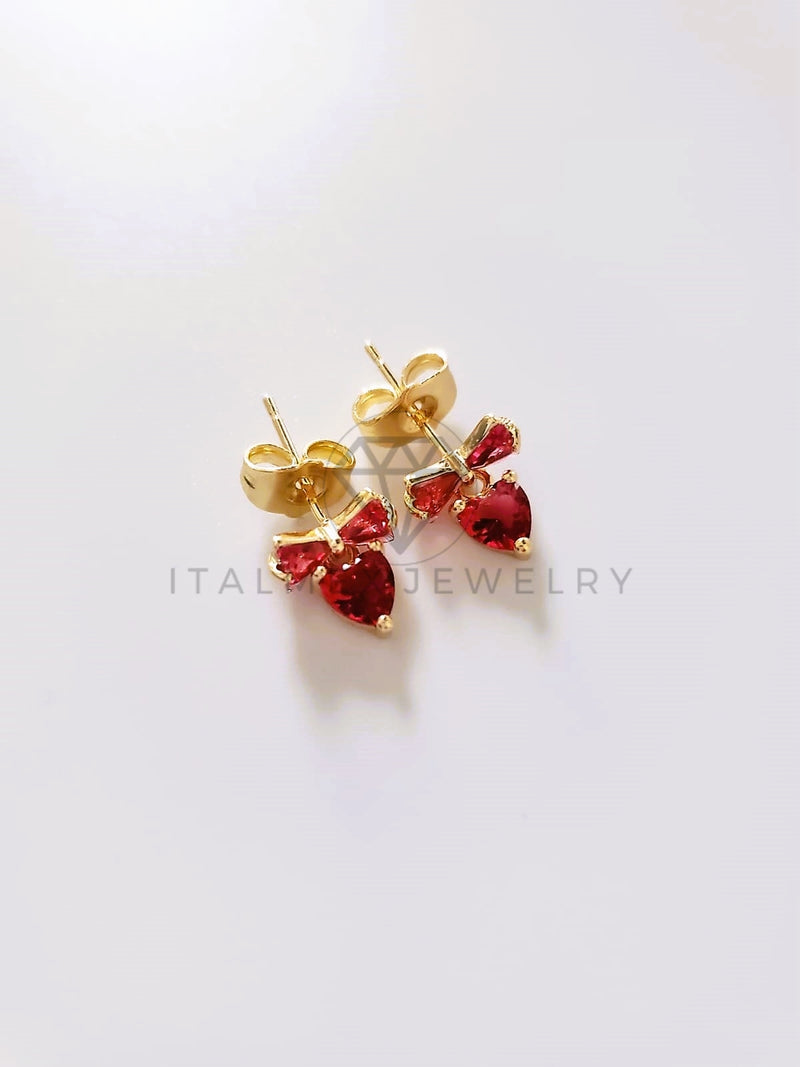 Broquel de Lujo - 103666 - Diseño de Moño Corazón CZ Roja Oro Laminado 18K