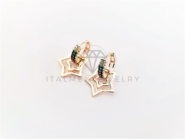 Arete de Lujo - 103017 - Diseño de Estrellas CZ Colores Oro Laminado 18K