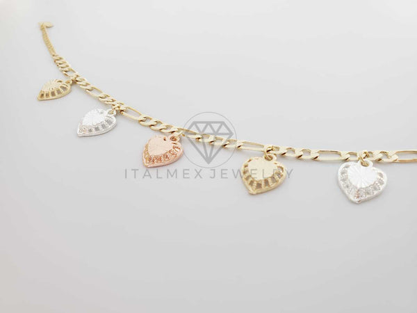 Pulsera Elegante - 100164 - Diseño de Corazones Diamantados 3 Colores Oro Laminado 18K