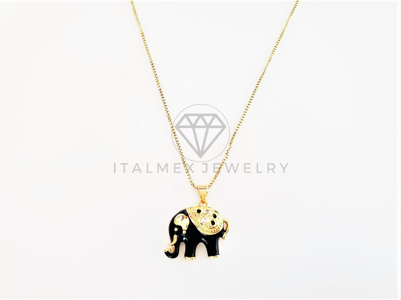 Collar Elegante - 103270 - Collar Elefante Esmalte Negro CZ Clara Oro Laminado 18K