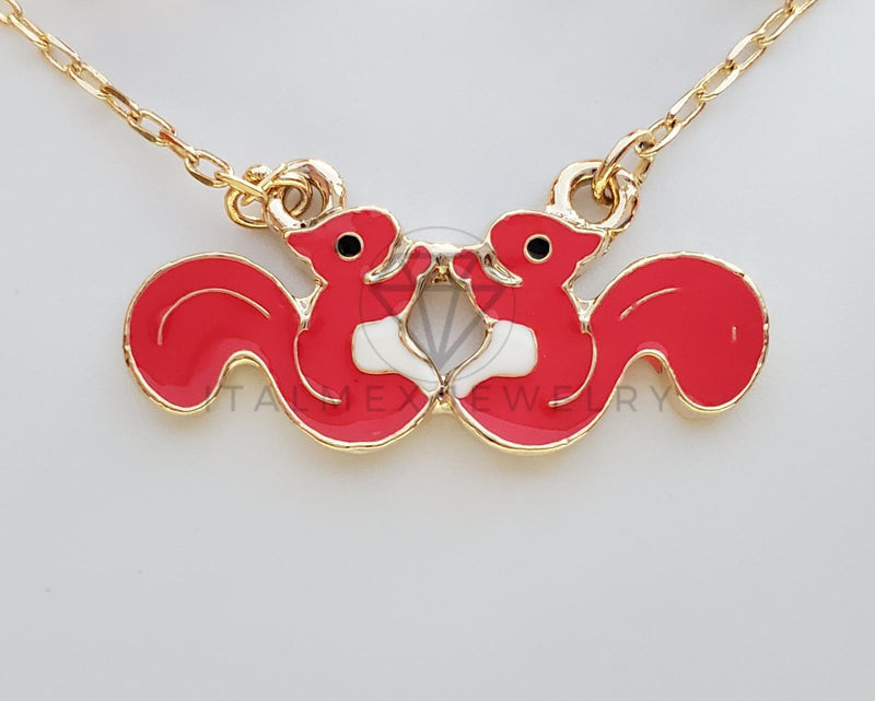 Juego de Niña - 101814 - Diseño de Ardillitas Rosas Oro Laminado 18K