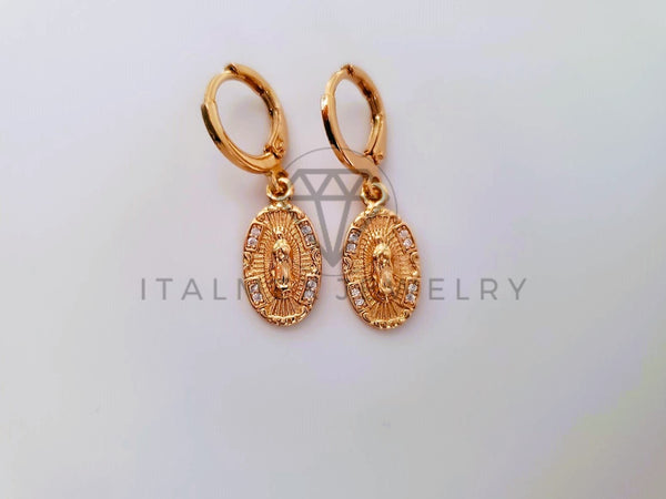 Arete de Lujo - 104347 - Diseño de Virgen Guadalupe CZ Clara Oro Laminado 18K