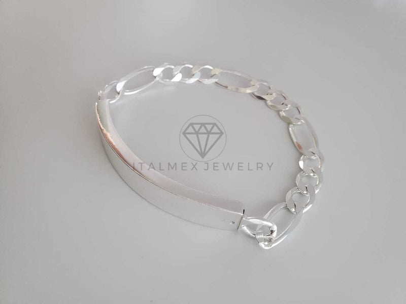 Pulsera de Lujo - 102173 - Esclava Figaro Placa Lisa 8mm Plata Fina .925