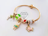 Pulsera Elegante - 104307 - Pulsera Estilo PDR Luna, Conejito y Pez Oro Laminado 18K