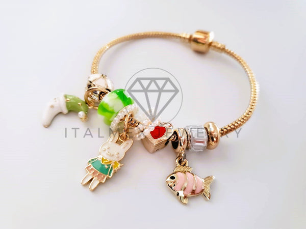 Pulsera Elegante - 104307 - Pulsera Estilo PDR Luna, Conejito y Pez Oro Laminado 18K