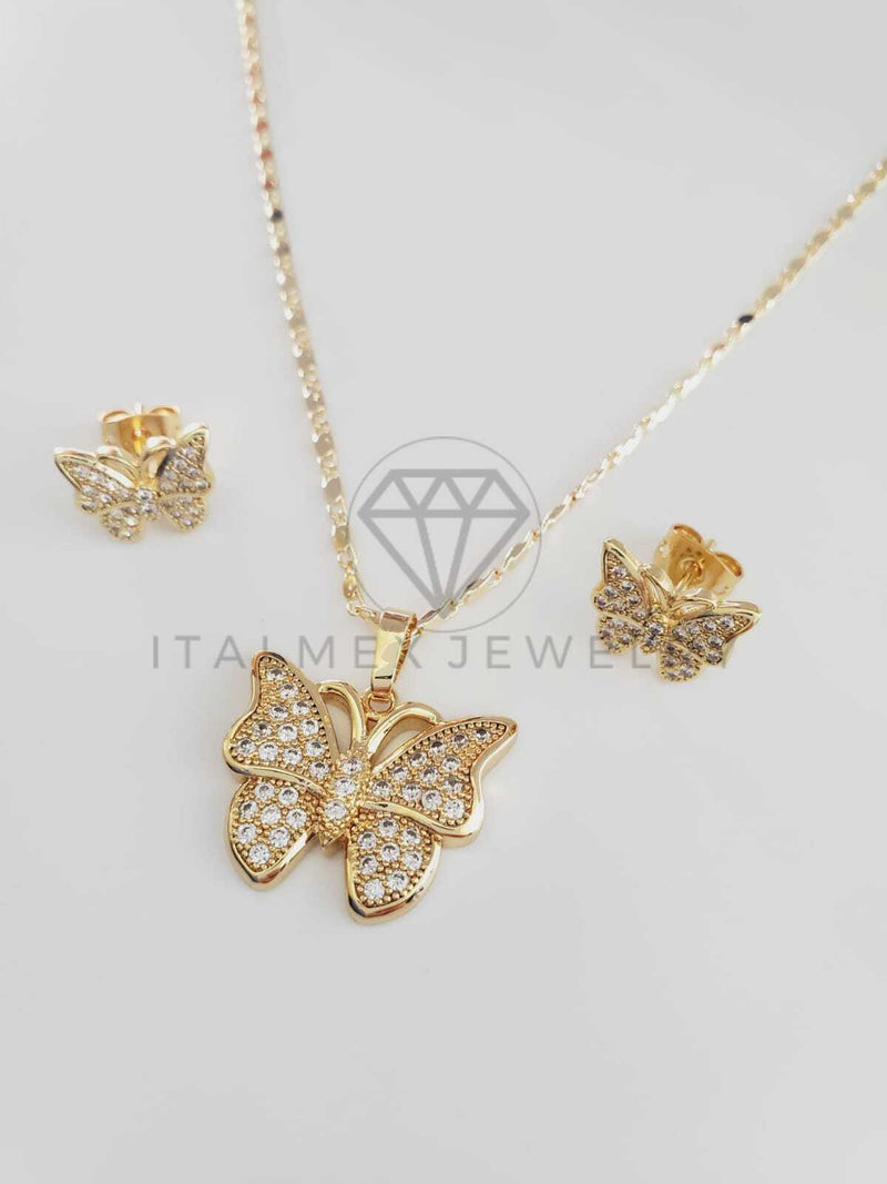Juego de Lujo - 102395 - Diseño de Mariposa CZ Clara Oro Laminado 18K