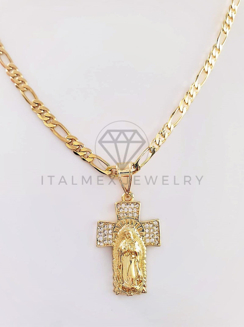 Dije Elegante - 102746 - Cruz Virgen de Guadalupe CZ Clara Tamaño Chico Oro Laminado 18K
