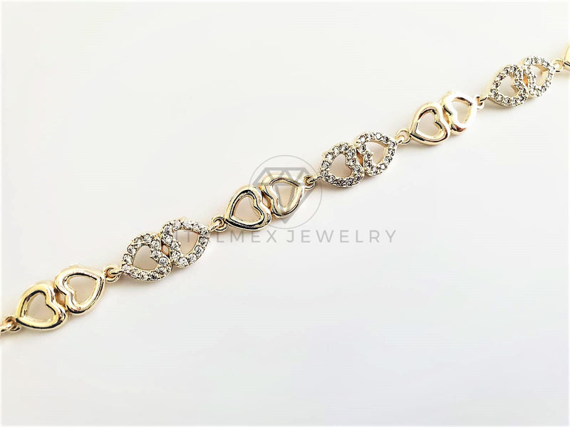 Pulsera de Lujo - 102872 - Diseño Corazones con CZ Clara Oro Laminado 18K
