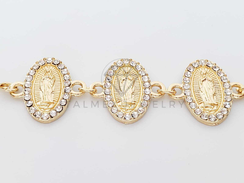 Pulsera Elegante - 100180 - Diseño de Virgen de Guadalupe Con CZ Clara Oro Laminado 18K