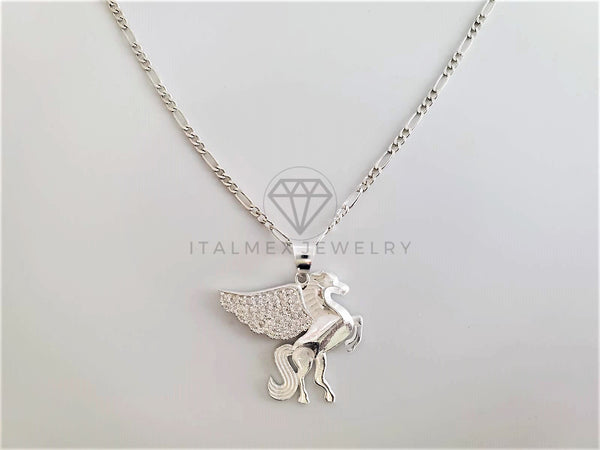 Dije No Religioso - 103236 - Diseño Pegaso Unicornio CZ Clara Plata Fina .925