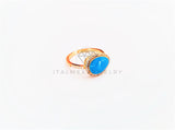 Anillo Dama de Lujo -103313 - Diseño Resina Azul CZ Clara Oro Laminado 18K