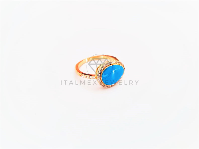 Anillo Dama de Lujo -103313 - Diseño Resina Azul CZ Clara Oro Laminado 18K