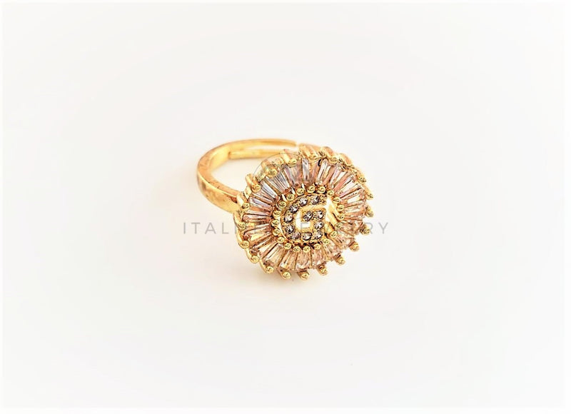 Anillo de Lujo - 102601 - Diseño Inicial "G" con CZ Clara Oro Laminado 18K