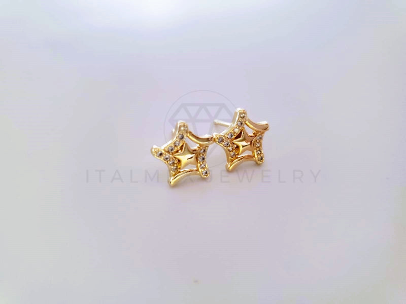 Broquel de Lujo - 104049 - Diseño Estrella Doble CZ Clara Oro Laminado 18K