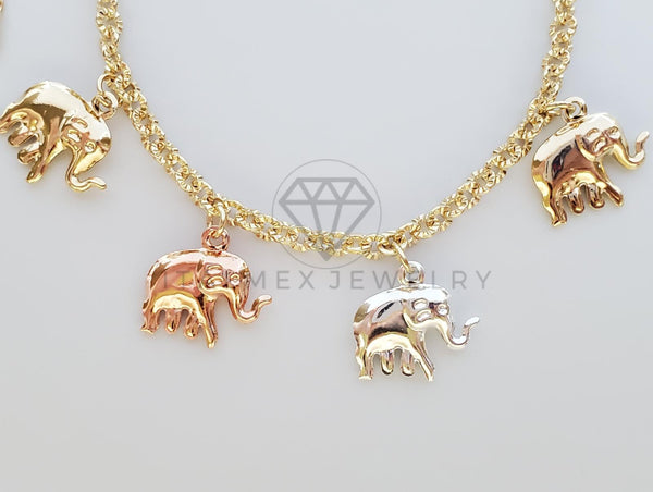 Pulsera Elegante - 101347 - Diseño Cadena Diamantada Elefantes 3 Oros Oro Laminado 18K