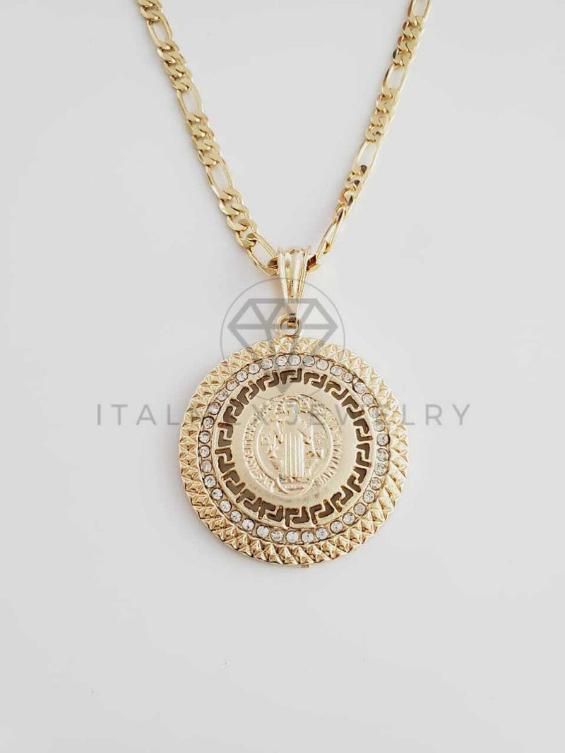 Dije Elegante - 102359 - Medalla San Benito CZ Clara Tamaño Mediana Oro Laminado 18K