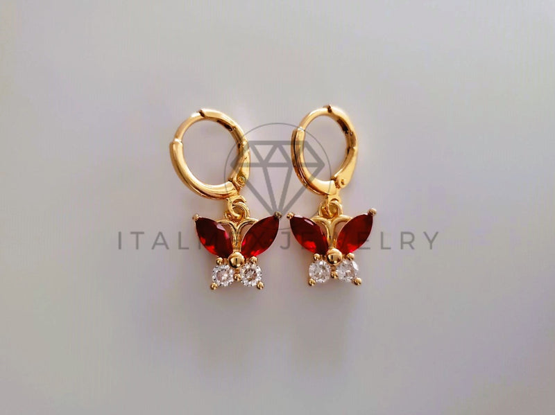 Arete de Lujo - 104357 - Diseño de Mariposa CZ Roja Oro Laminado 18K