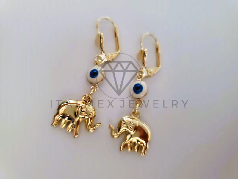 Arete de Lujo - 104529 - Arete Elefante y Ojo Turco Oro Laminado 18K