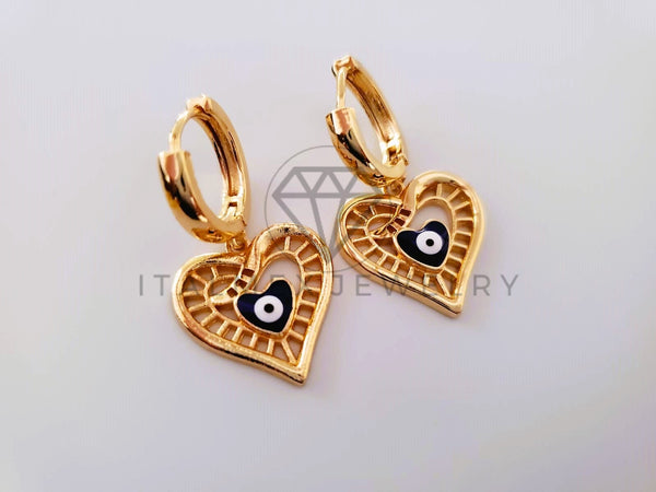 Arete de Lujo - 104641 - Huggie de Corazon y Ojo Turco Oro Laminado 18K