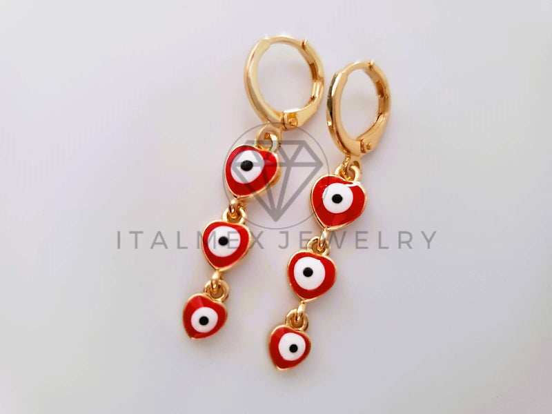 Arete de Lujo - 104613 - Arete Ojo Turco Corazon Rojo Oro Laminado 18K