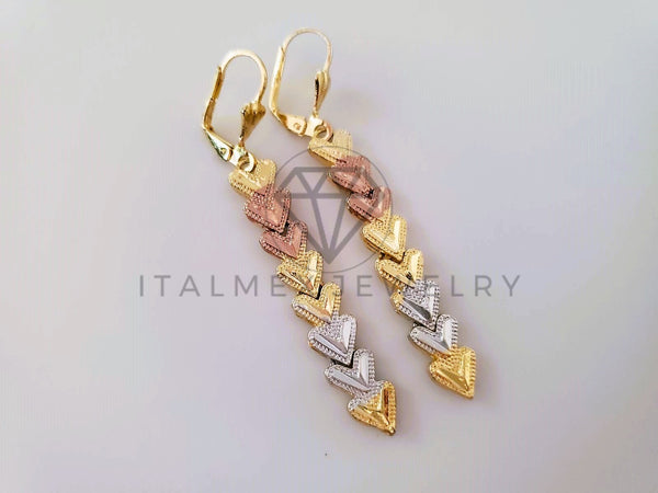 Arete de Lujo - 104632 - Arete Tira Corazones Oro Laminado 18K